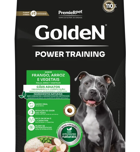 Ração GoldeN Power Training para Cães Adultos Sabor Frango e Arroz 15Kg