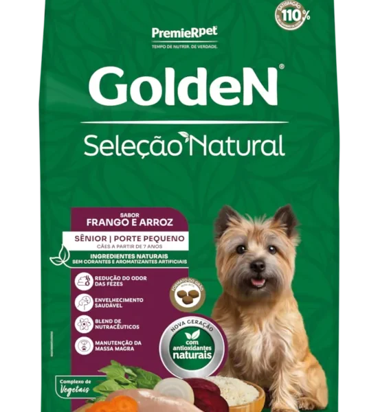 Ração Golden Seleção Natural Cães Sênior Porte Pequeno Frango e Arroz 3 kg