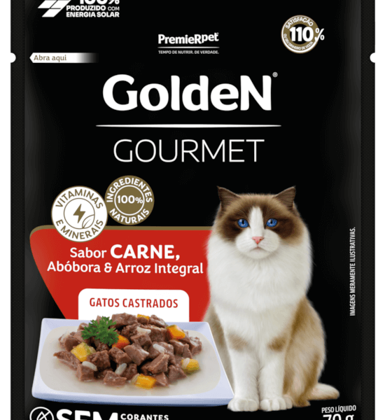 Ração Úmida Golden Gourmet para Gatos Castrados Sabor Carne 70g