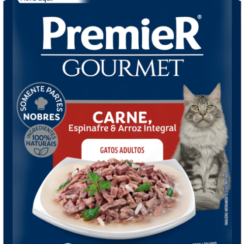 Ração Úmida Premier Gourmet para Gatos Adultos Sabor Carne, Espinafre e Arroz Integral 70 g