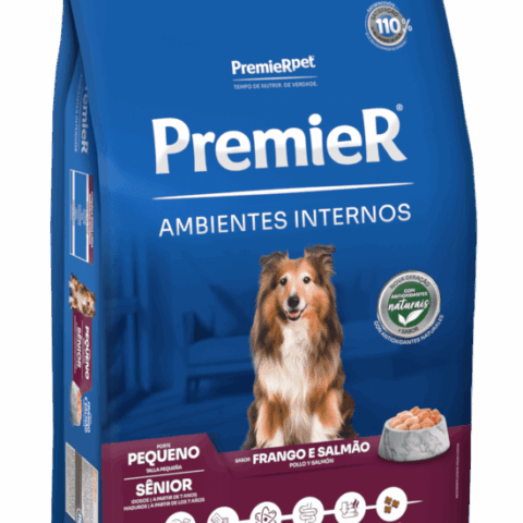 Ração Premier Senior Ambientes Internos para Cães Adultos 7+ Sabor Frango e Salmão 2,5 Kg