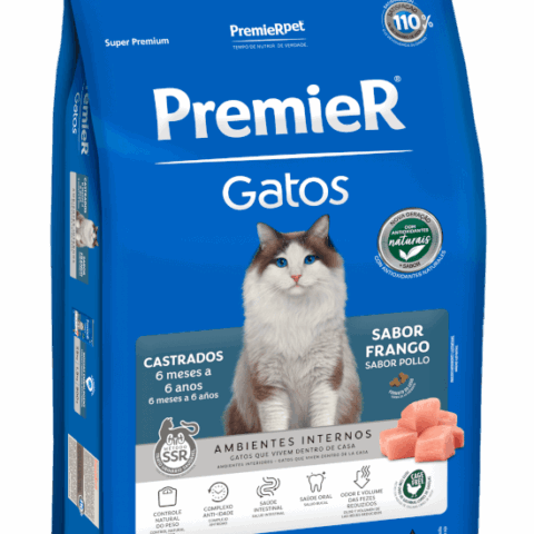 Ração Premier Ambientes Internos Gatos Castrados 6 Meses a 6 Anos Frango 1, 5 kg
