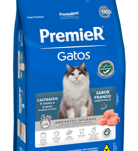 Ração Premier Ambientes Internos Gatos Castrados 6 Meses a 6 Anos Frango 1, 5 kg