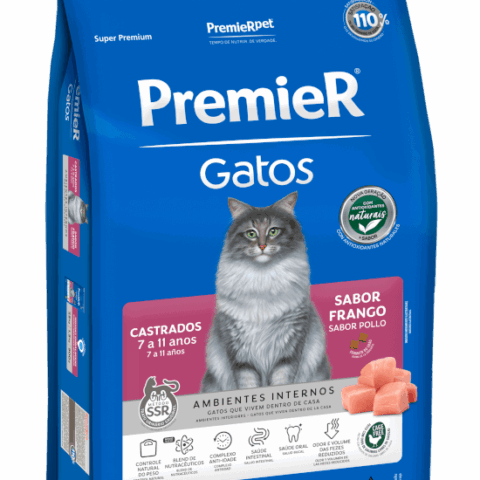 Ração Premier Ambientes Internos Gatos Castrados 7 a 11 Anos Frango 1, 5 kg7897348207719
