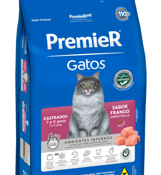 Ração Premier Ambientes Internos Gatos Castrados 7 a 11 Anos Frango 1, 5 kg7897348207719