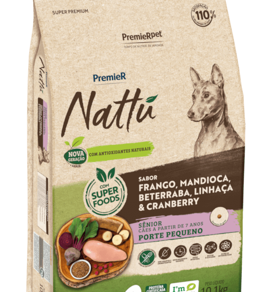 Ração Premier Nattu para Cães Sênior de Porte Pequeno Sabor Frango e Mandioca 10,1 Kg