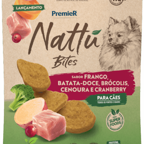 Petisco Premier Nattu Bites Cães Todos os Portes e Idades Frango com Batata Doce 60g