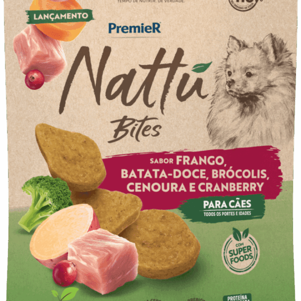Petisco Premier Nattu Bites Cães Todos os Portes e Idades Frango com Batata Doce 60g