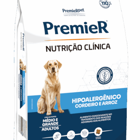 Ração Premier Nutrição Clínica Hipoalergênico Cães Médio e Grande Porte Cordeiro e Arroz 10,1 kg