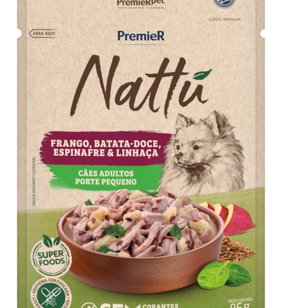 Ração Úmida Premier Nattu Cães Adultos Porte Pequeno Frango e Batata-Doce 85 g