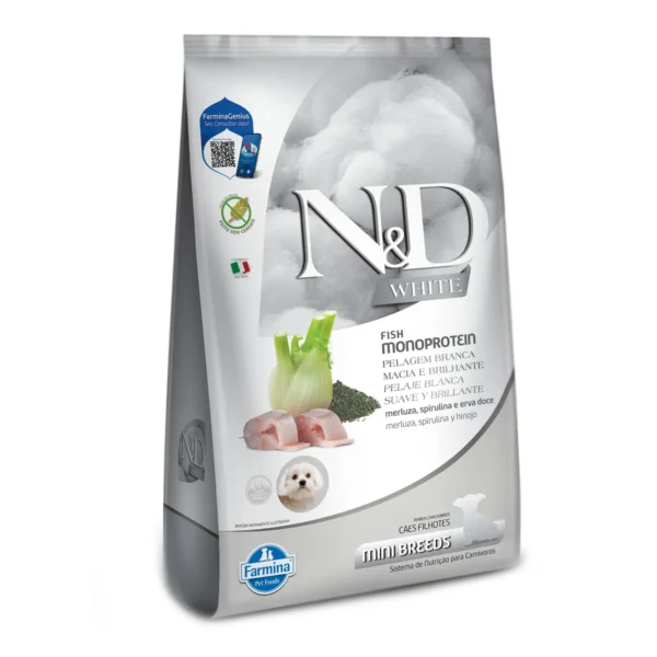 Ração N&D White Cães Filhotes Mini Raças Sabor Merluza  1,5 Kg