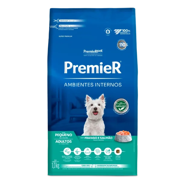 Ração Premier Ambientes Internos para Cães Adultos Sabor Frango e Salmão 12Kg