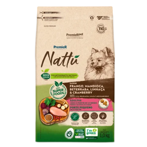 Ração Premier Nattu Cães Adultos Pequeno Porte Mandioca 2,5 kg