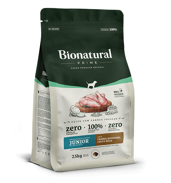 RAÇÃO BIONATURAL CÃES RAÇAS MÉDIAS E GRANDE   JUNIOR  FRANGO 15KG