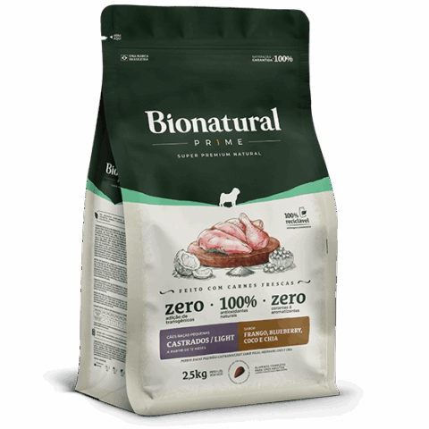 RAÇÃO BIONATURAL CÃES RAÇAS PEQUENAS LIGHT  CASTRADOS  FRANGO 10,1KG