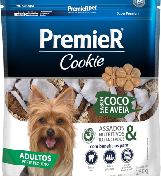 COOKIE PREMIER RACAS PEQ.AD COCO E AVEIA 250 G