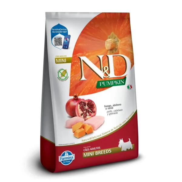 Ração N&D Pumpkin para Cães Adultos Raças Mini sabor Frango, Abóbora e Romã 2,5 Kg