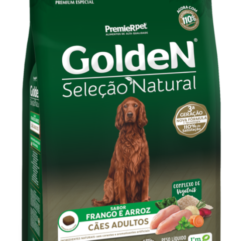 Ração Golden Seleção Natural Cães Adultos Frango e Arroz 12 kg