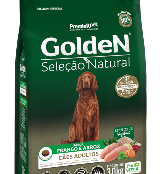Ração Golden Seleção Natural Cães Adultos Frango e Arroz 12 kg