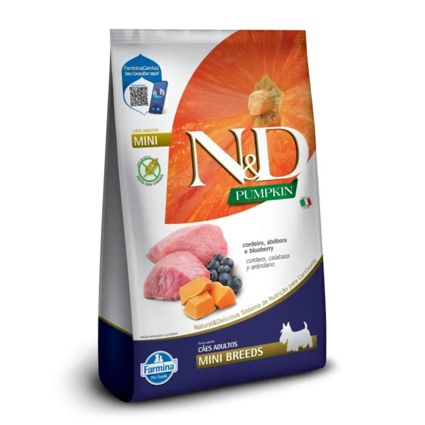 Ração N&D Pumpkin para Cães Adultos Raças Mini sabor Cordeiro, Abóbora e Blueberry2,5 Kg