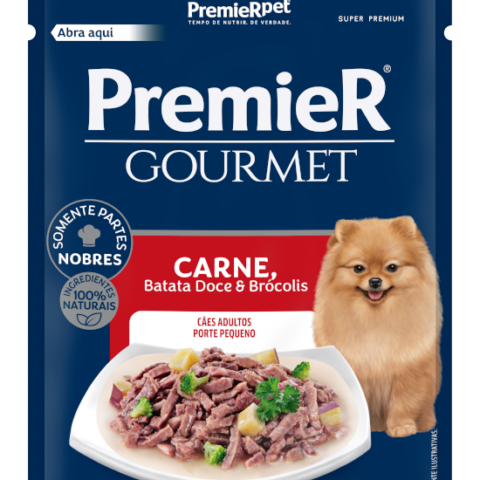 Ração Úmida Premier Gourmet para Cães Adultos de Porte Pequeno Sabor Carne, Batata Doce e Brócolis 85 g