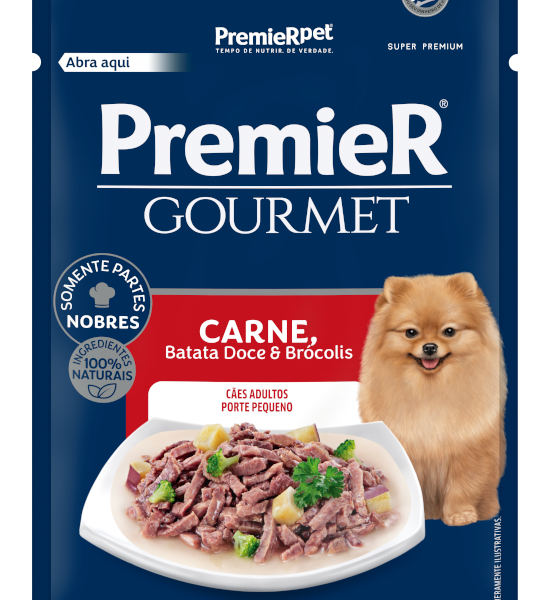 Ração Úmida Premier Gourmet para Cães Adultos de Porte Pequeno Sabor Carne, Batata Doce e Brócolis 85 g