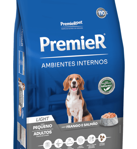 Ração Premier Ambientes Internos Light Cães Adultos Porte Pequeno  Frango e Salmão