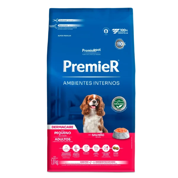 Ração Premier Ambientes Internos Dermacare Cães Adultos Raças Pequenas Salmão