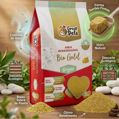 AREIA BIODEGRADAVEL-BIO GOLD GROSSA 2KG